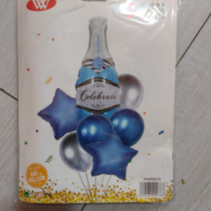 Globo forma botella azul + globos forma variada