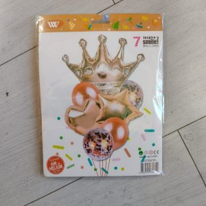 Globo corona mas globos variados tonos rosas y dorados