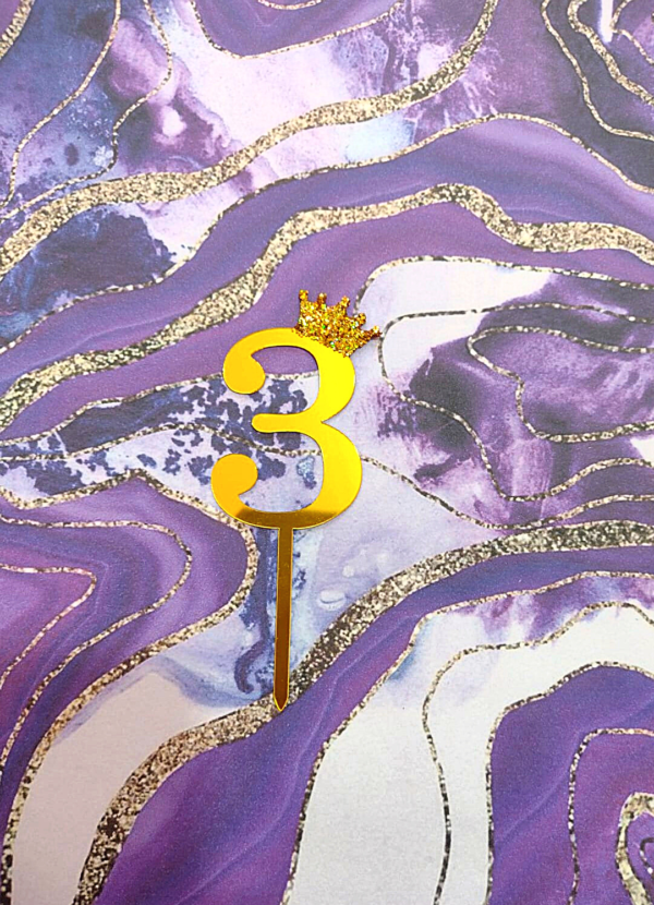 Numero "3" dorado con corona para torta (hl)