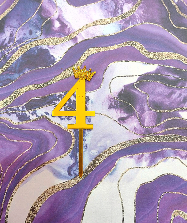 Numero "4" dorado con corona para torta (hl)