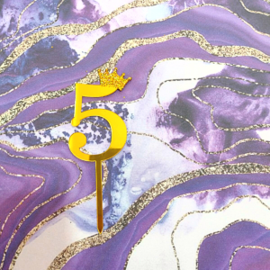 Numero "5" dorado con corona para torta (hl)