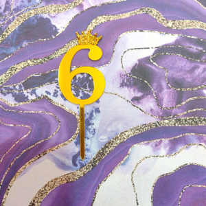 Numero "6" dorado con corona para torta (hl)