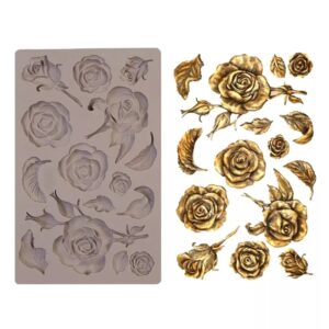 Puntilla de silicona modelo rosas y hojas G35-37X4