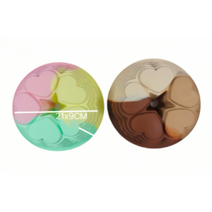 MOLDE SILICONA TRICOLOR BUDINERA/FLANERA 5 CORAZONES DECORADOS 21cm. H26-013A12