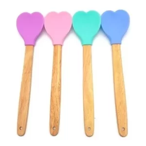 Espatula Silicona Corazon Pastel Mango Madera 28 Cms