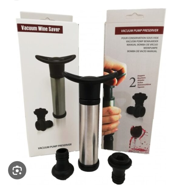 BOMBA VACIO ACERO PARA BOTELLA DE VINO CON TAPONES