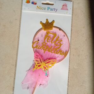 decoración para torta corona y mariposa y corona