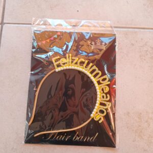 vincha de feliz cumpleaños con perlas y brillitos