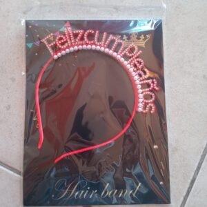 vinchas feliz cumpleaños con perlas y brillos