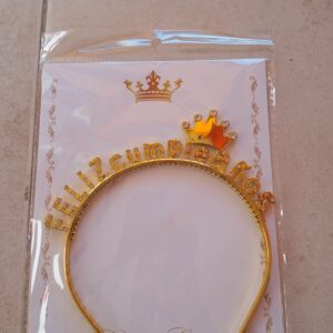 vincha feliz cumpleaños brillitos y coronita