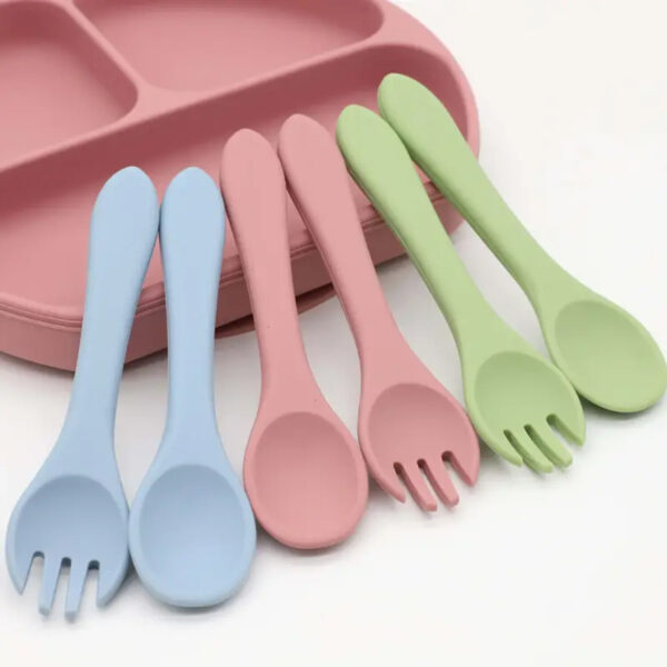 cuchara y tenedor de bebé de silicona